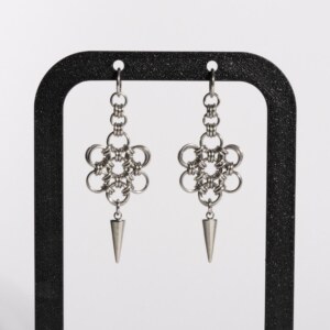 Bloom Spike Japanese flower chainmail earrings with spike drop by silentchxos