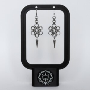 Bloom Spike Japanese flower chainmail earrings with spike drop by silentchxos