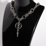 Midnight Chain moon chainmail necklace with crescent charm and spike drop by silentchxos
