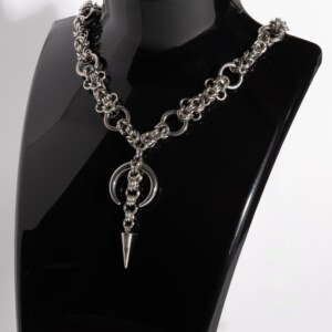 Midnight Chain moon chainmail necklace with crescent charm and spike drop by silentchxos