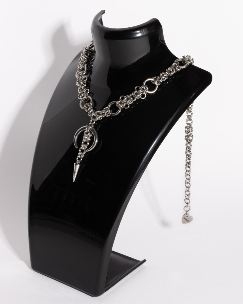 Midnight Chain moon chainmail necklace worn view by silentchxos