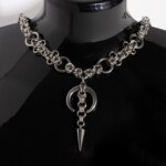 Midnight Chain moon chainmail necklace pendant detail by silentchxos