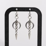 Midnight Spike crescent moon chainmail earrings with spike drop by silentchxos