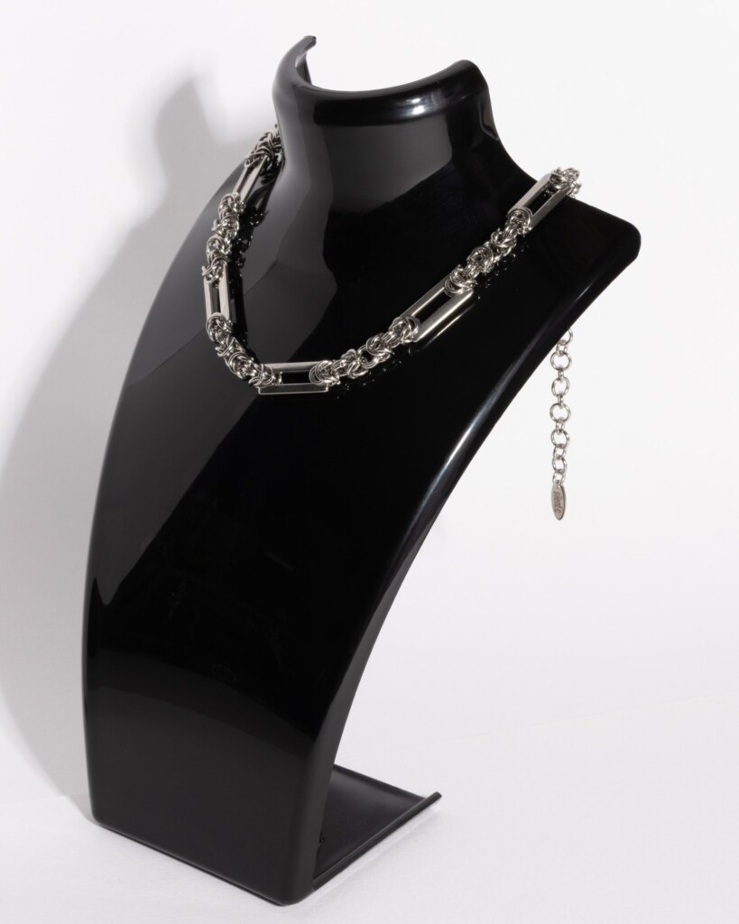 Recta Chain steel bar chainmail necklace worn view by silentchxos