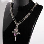 Silent Chain byzantine chainmail necklace with cross pendant pink heart variant by silentchxos