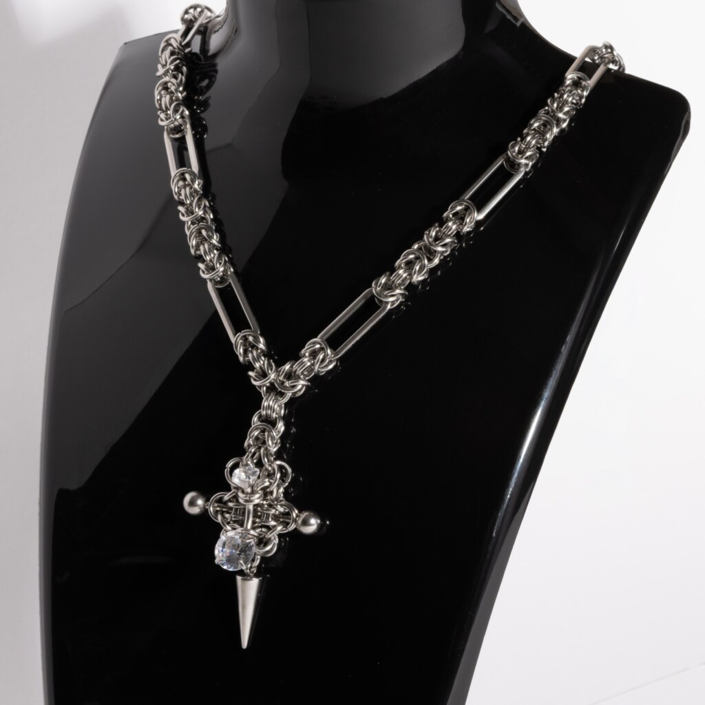 Silent Chain byzantine chainmail necklace with cross pendant white round variant by silentchxos