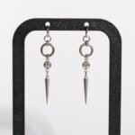 Sparkle Fang chainmail spike earrings with rhinestone and stainless steel spike drop by silentchxos