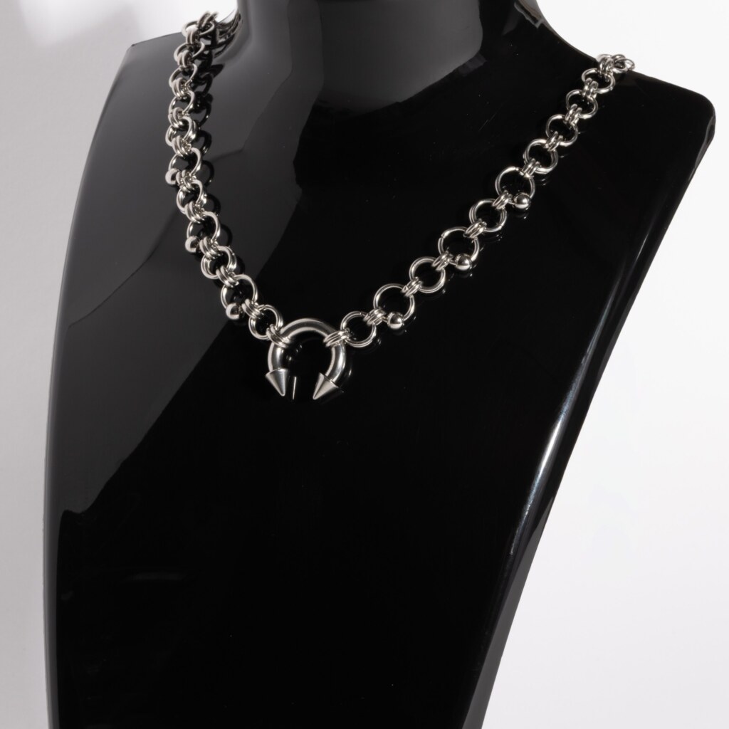 Spiked Piercing Chain spiked chainmail necklace with septum piercing centerpiece by silentchxos